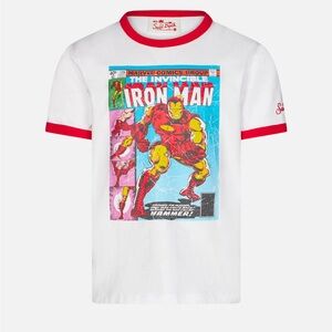 Kid white cotton t-shirt with Iron Man front print